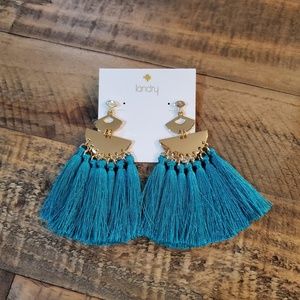 Landry Teal & Gold Tassel Earrings
